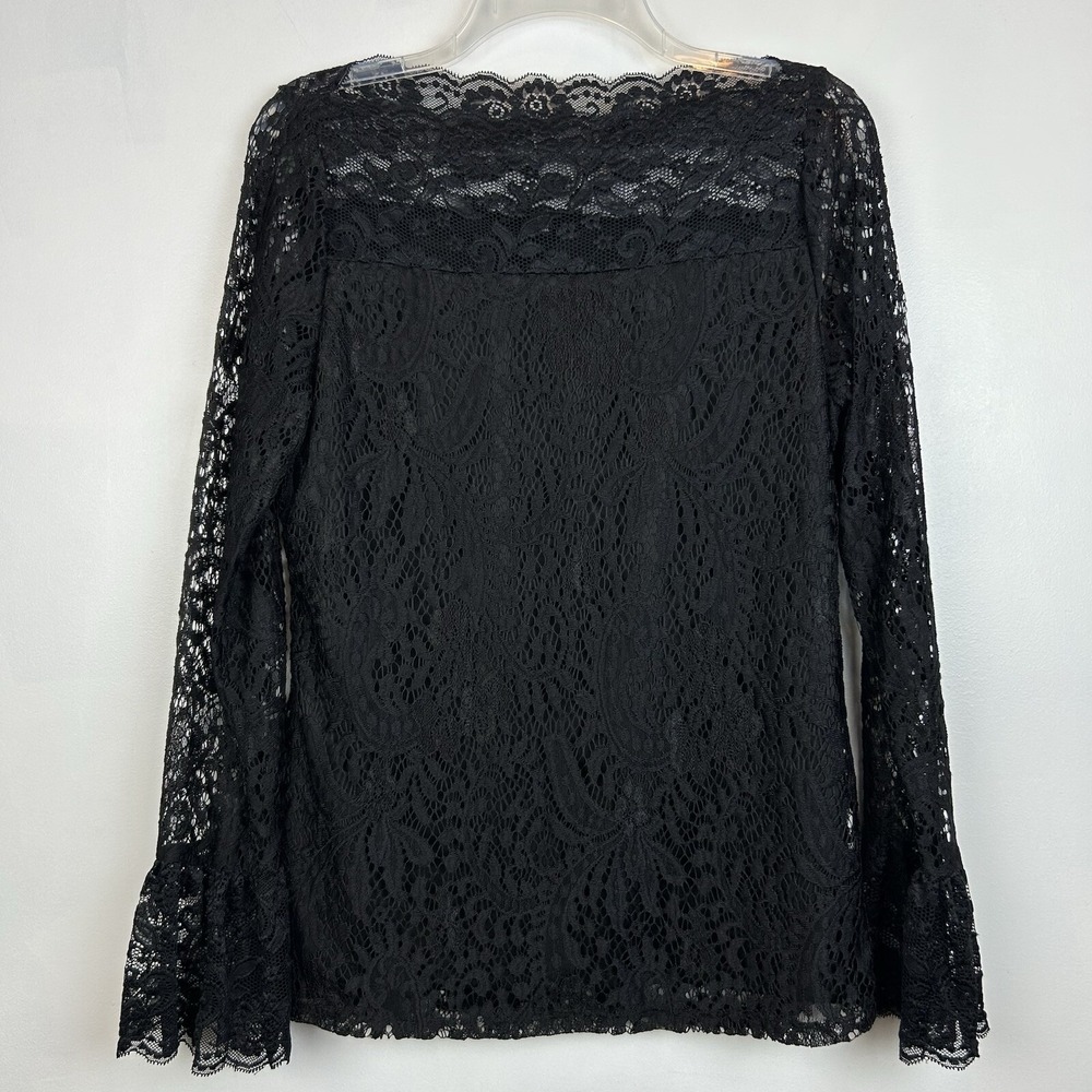 Black Lace Top Womans M Sheer Long Sleeve Whimsigoth Witchy Blouse Dark Feminine